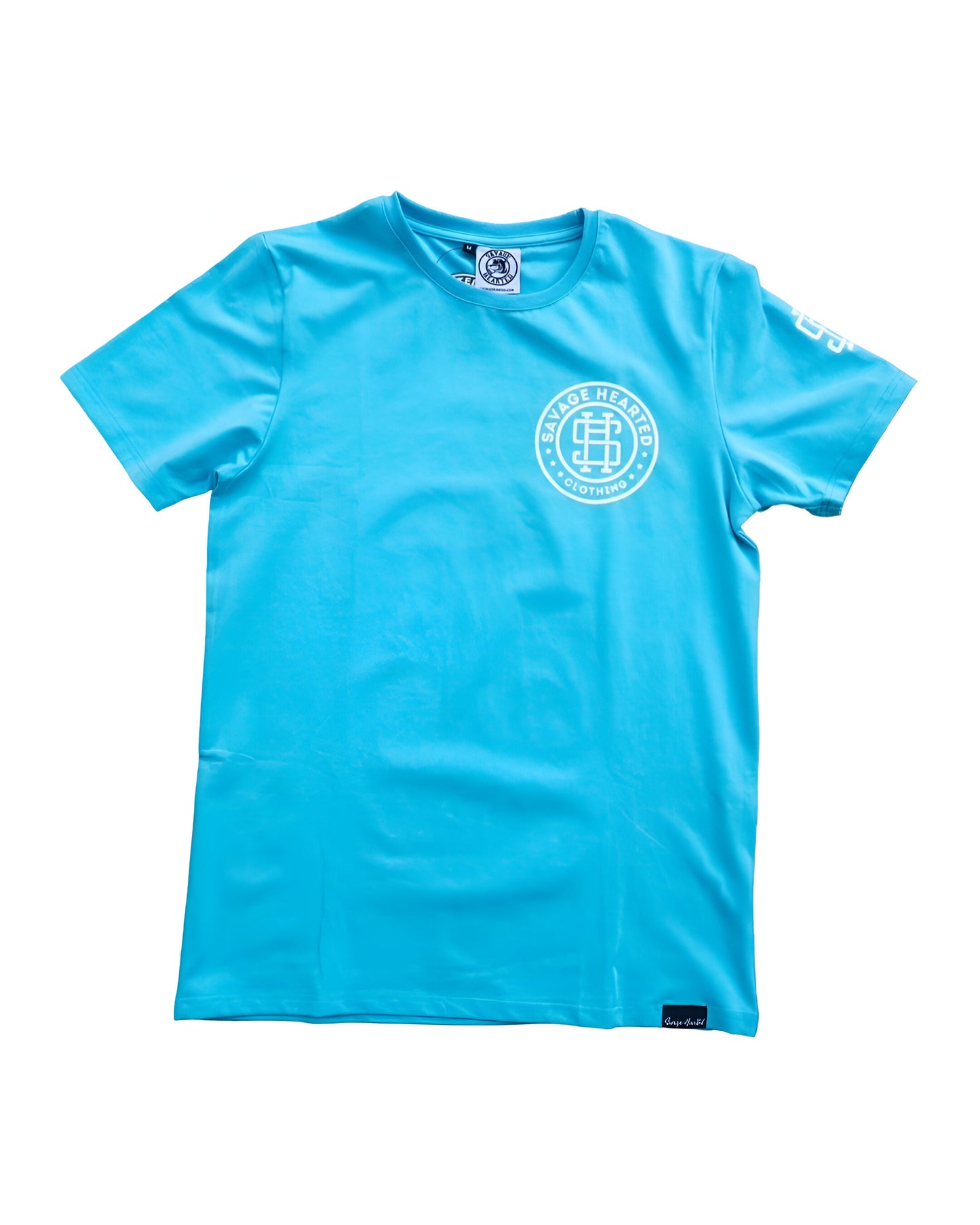 Savage Hearted – Capri Blue Glow in the Dark Premium Logo T Shirt