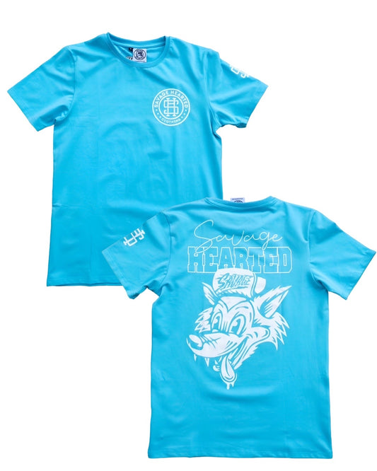 Savage Hearted – Capri Blue Glow in the Dark Premium Logo T Shirt