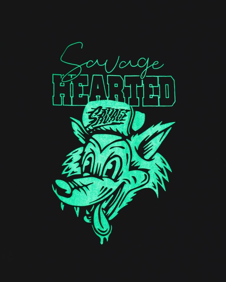 Savage Hearted – Capri Blue Glow in the Dark Premium Logo T Shirt
