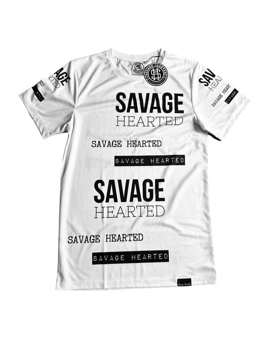 Savage Hearted Logo Dri Fit Shirt White with black letters