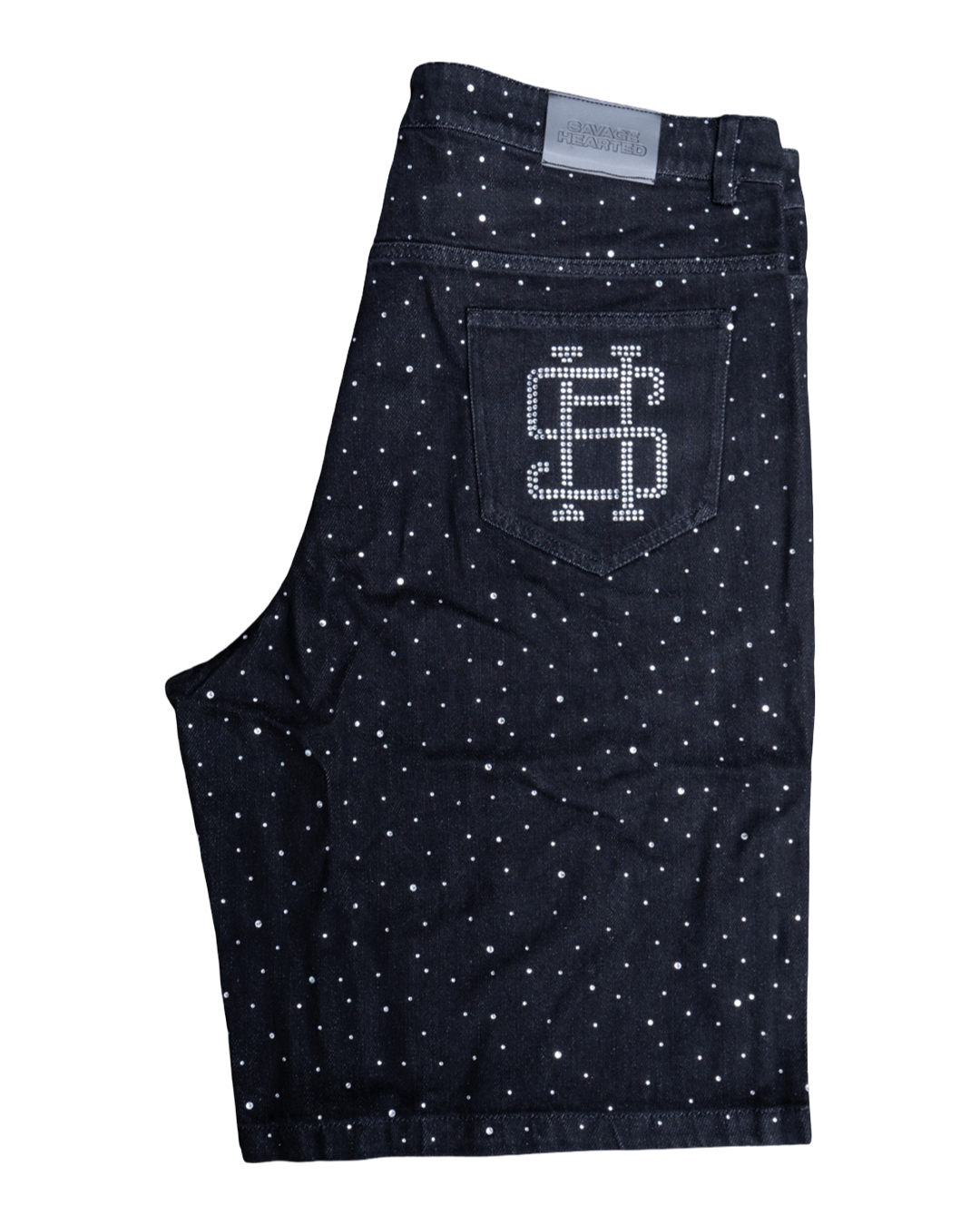 Savage hearted Rhinestone BlK Jean shorts