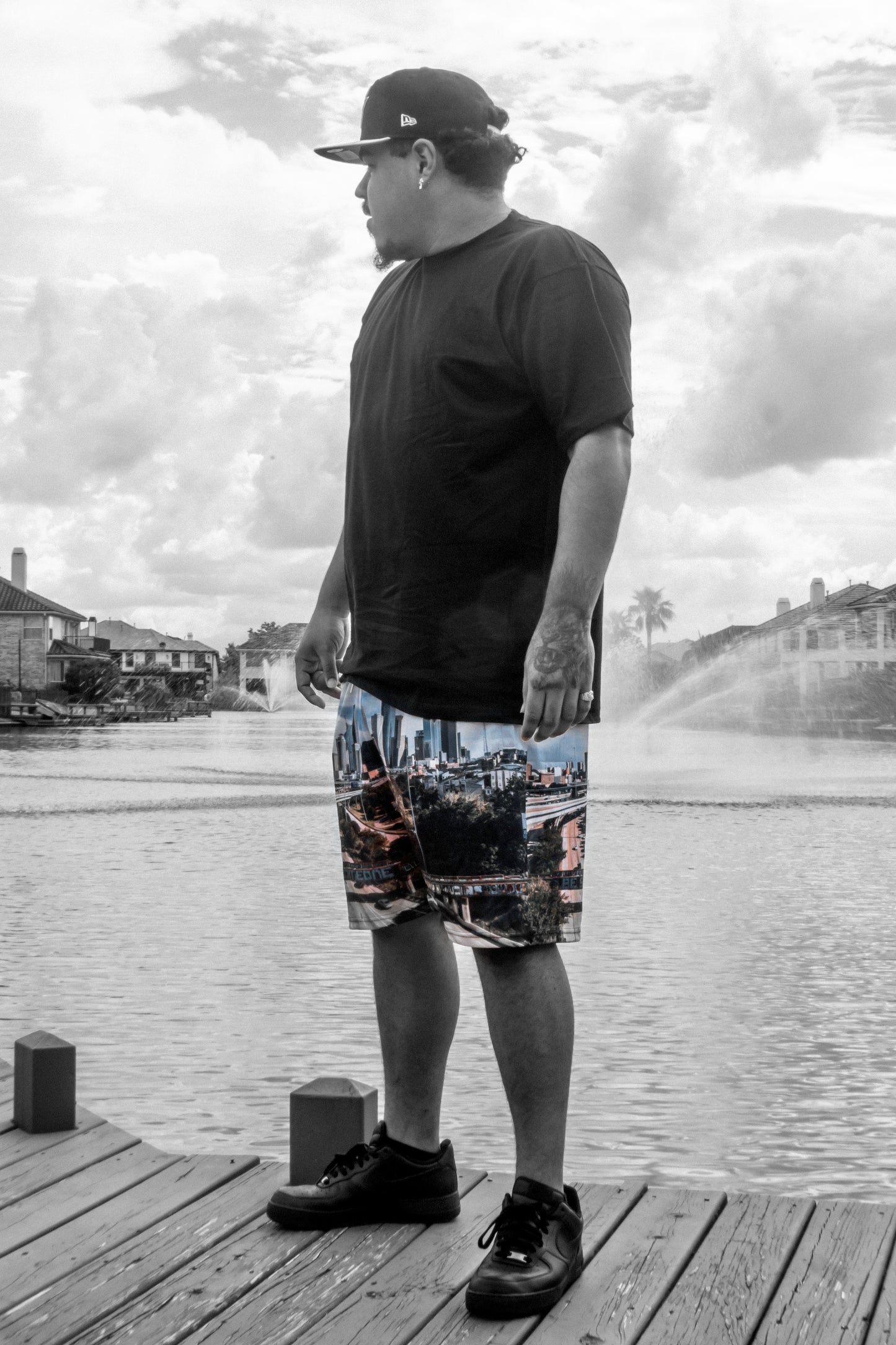Houston skyline light mesh shorts (above knee)