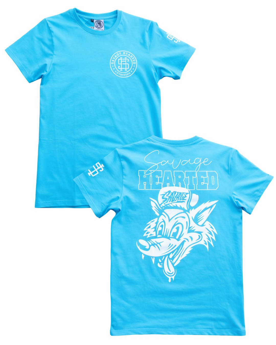 Savage Hearted – Capri Blue Glow in the Dark Premium Logo T Shirt