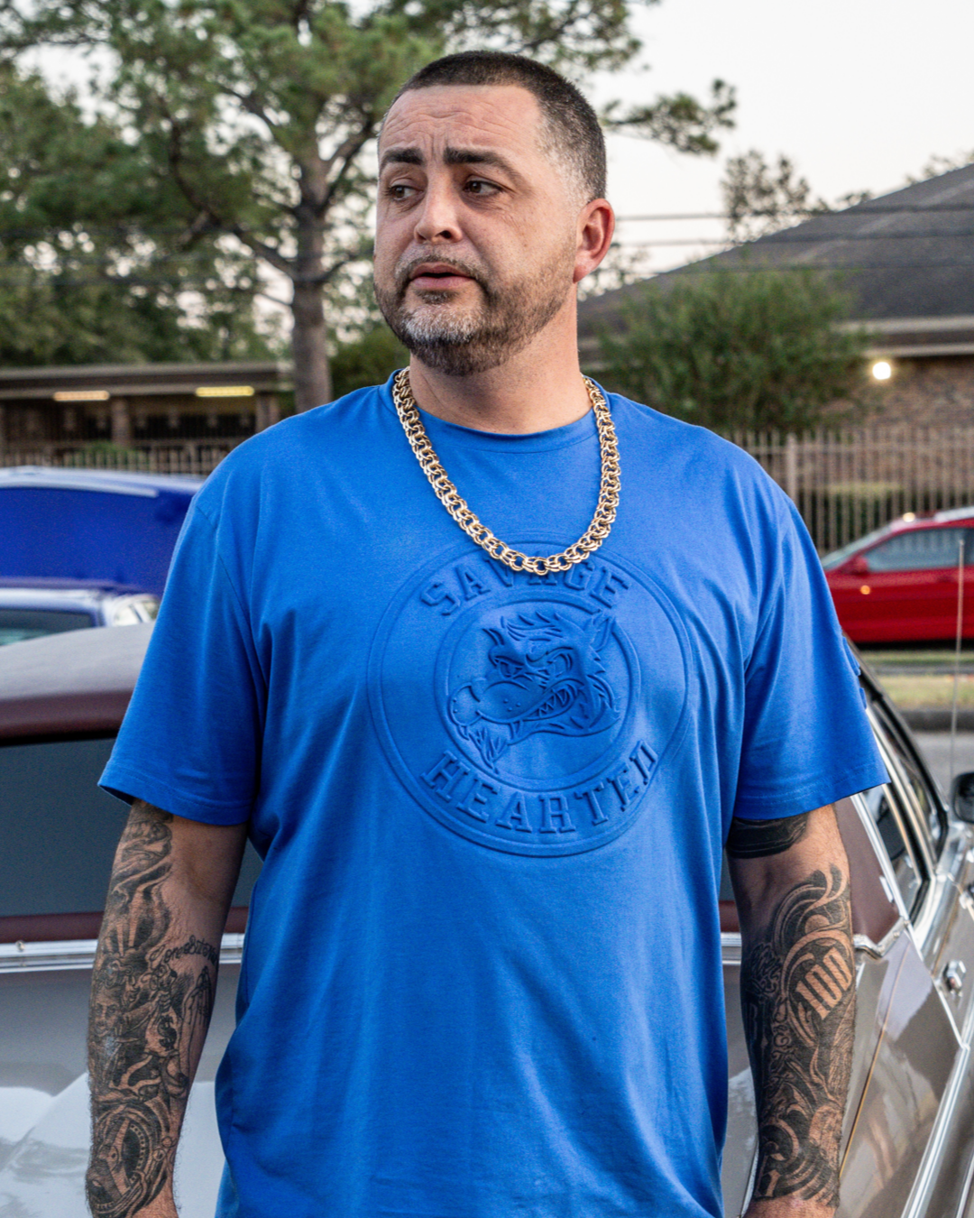Savage Hearted Logo Embossed Premium Shirt (Blue)