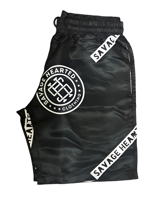 Savage Hearted circle Logo Shorts Black & White