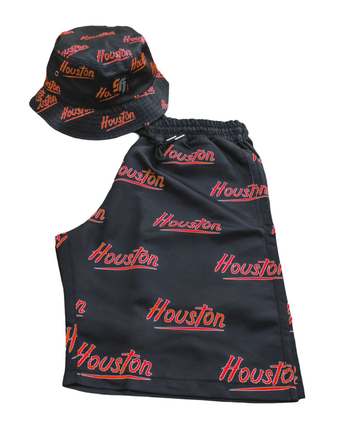 Houston Screws Shorts combo Black Red & Gray with bucket hat