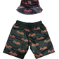 Houston Screws Shorts combo Black Red & Gray with bucket hat