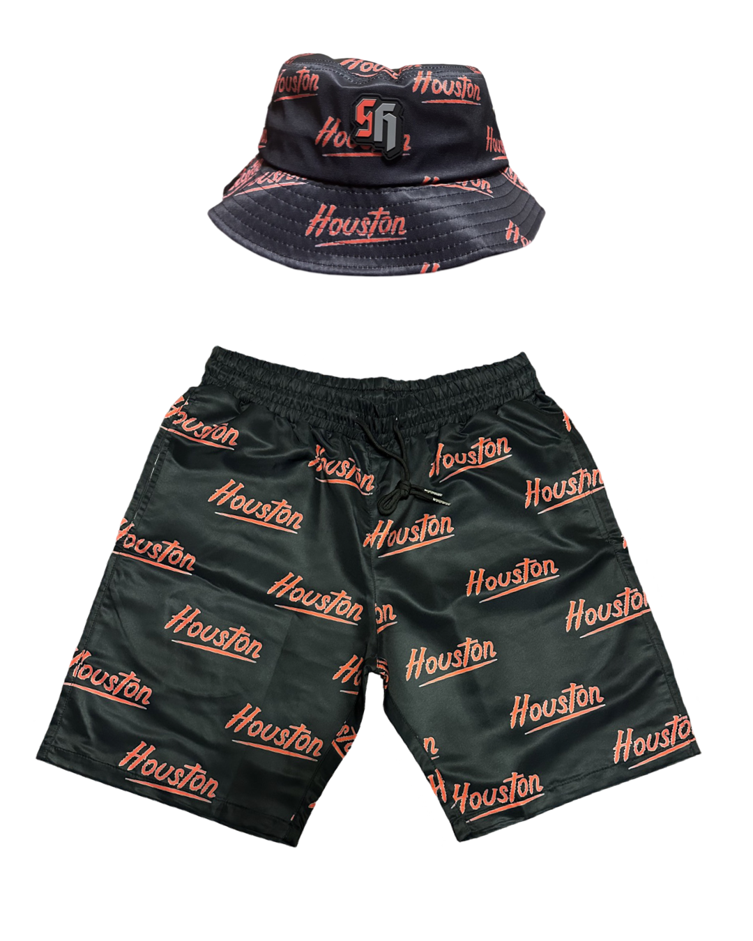 Houston Screws Shorts combo Black Red & Gray with bucket hat