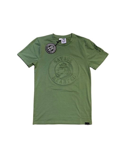 Savage Hearted Logo Embossed Premium Shirt (Army Green)
